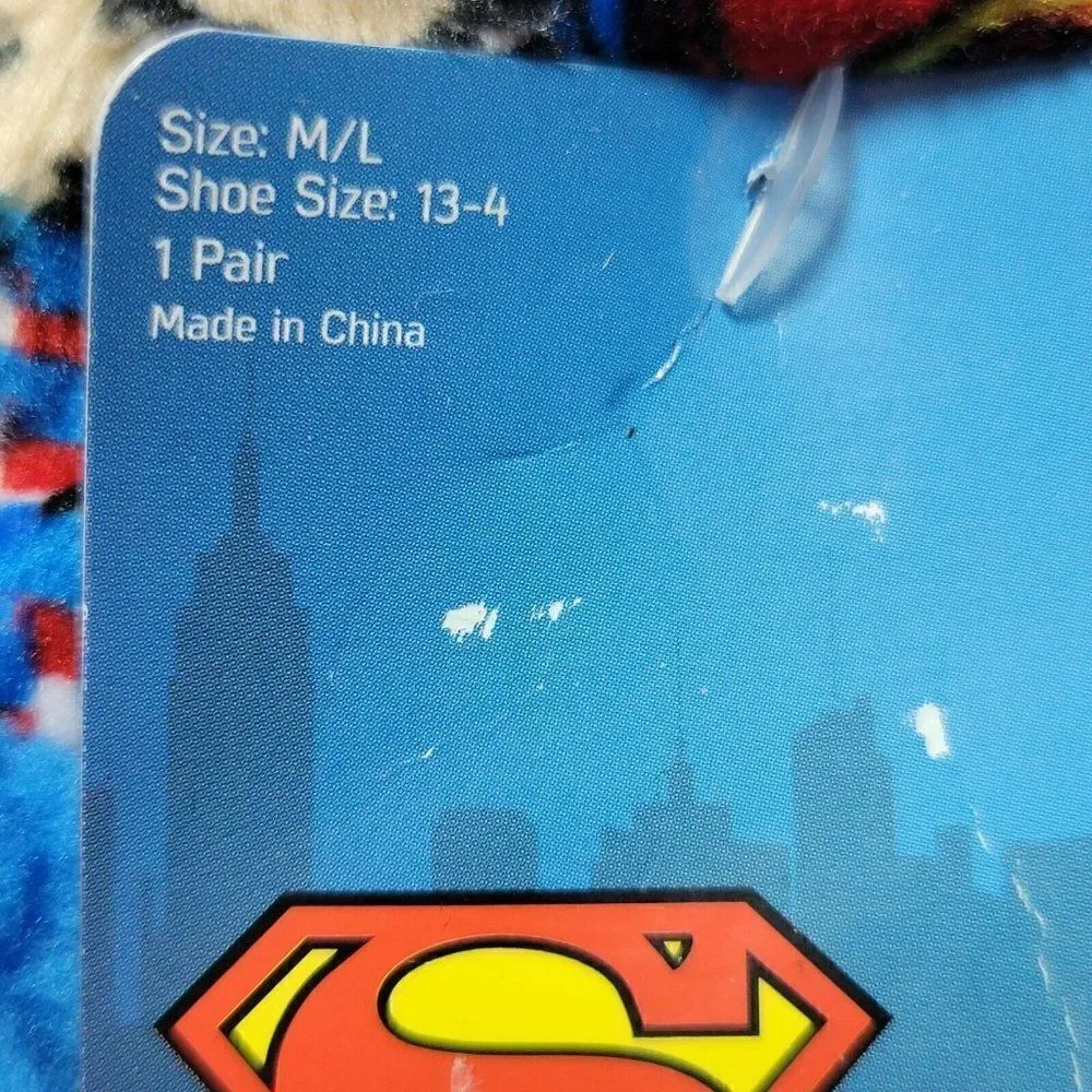 Superman Slipper‎ Socks Child M/L Shoe Sz 13-4 Hero Superhero Fuzzy Babba NWT